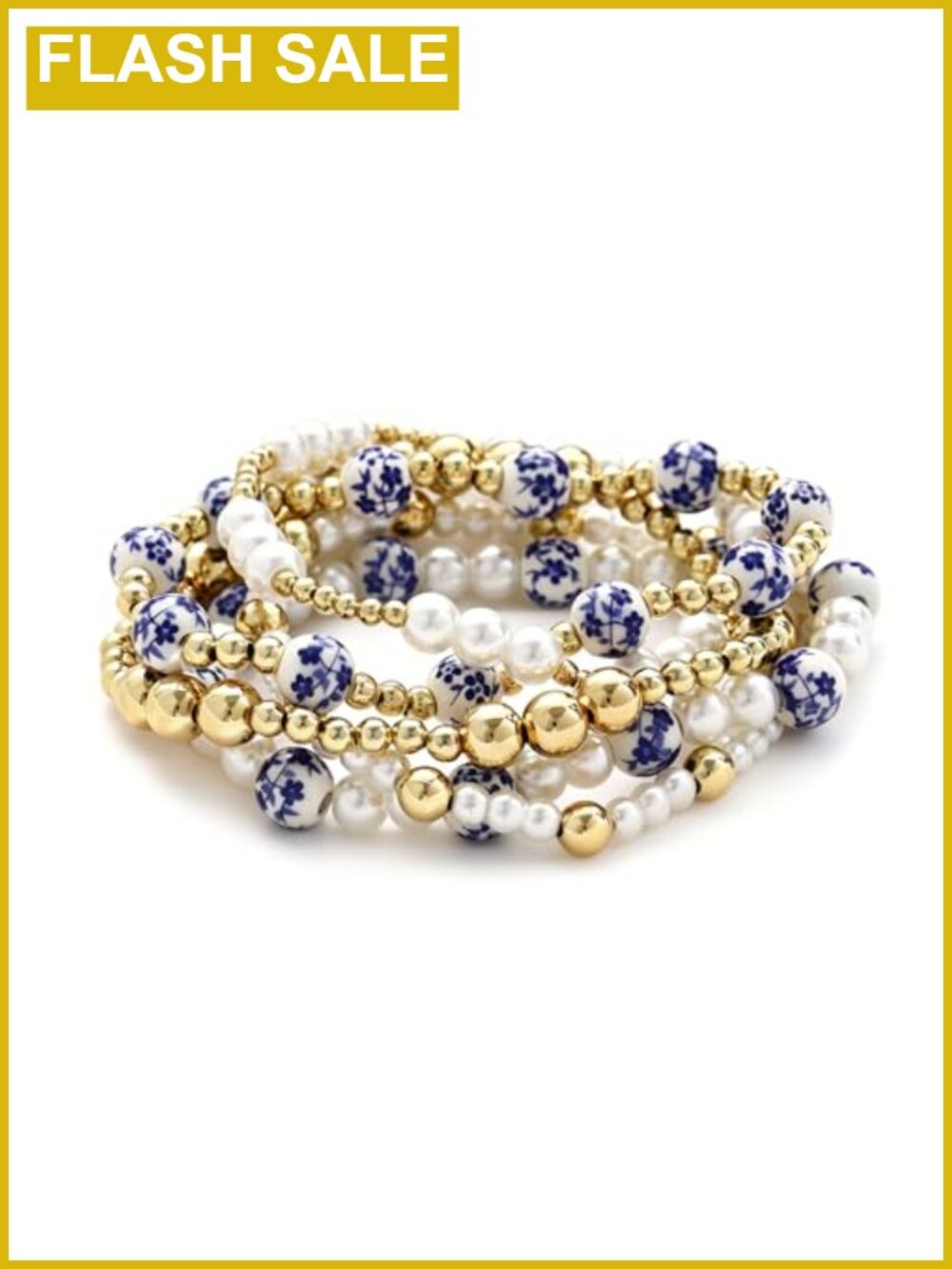 14K Gold Plated Beaded Stretch Bracelet Set Stackable Pearl Beads Trendy